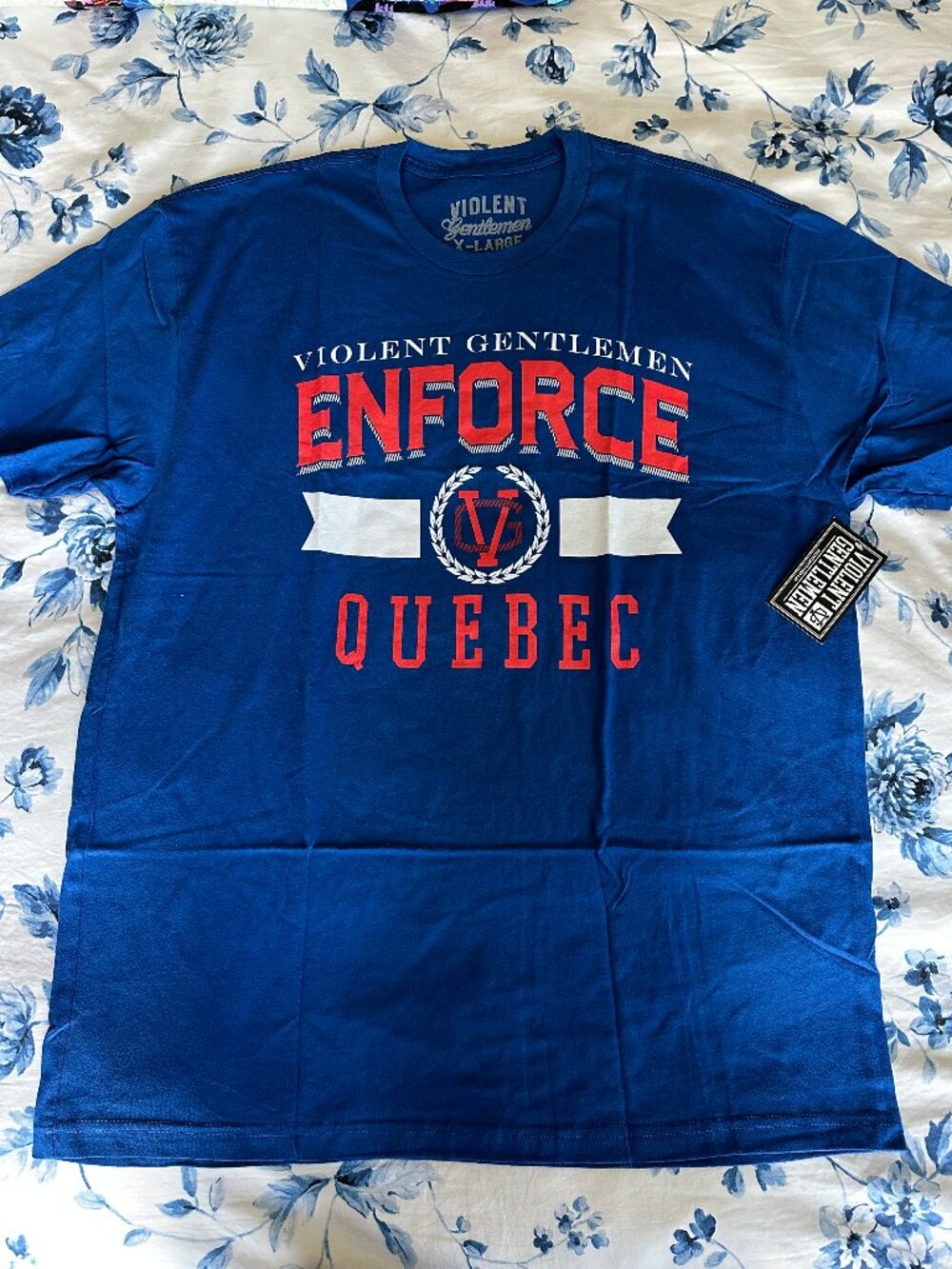 Violent Gentlemen Enforce Quebec T-Shirt Men's XL Blue Graphic Tee NWT